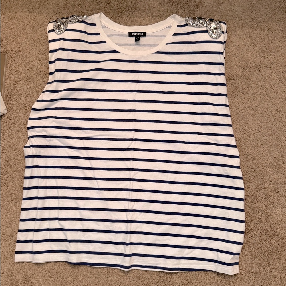 Express striped sleeveless jeweled shoulder top xl